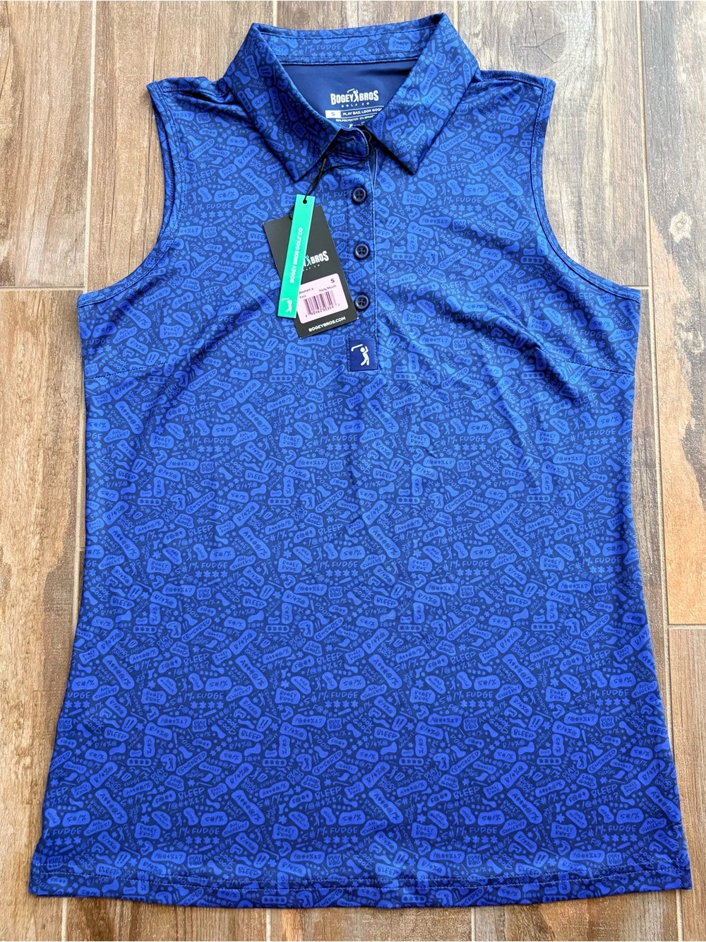 Bogey Bros Womens Sleeveless Golf Polo Potty Mouth Blue Small New